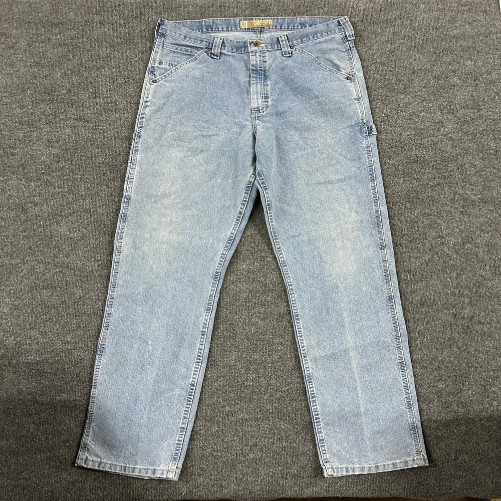Lee Carpenter Jeans Mens Size 38x32 Light Wash Blue Denim Relaxed Fit Workwear